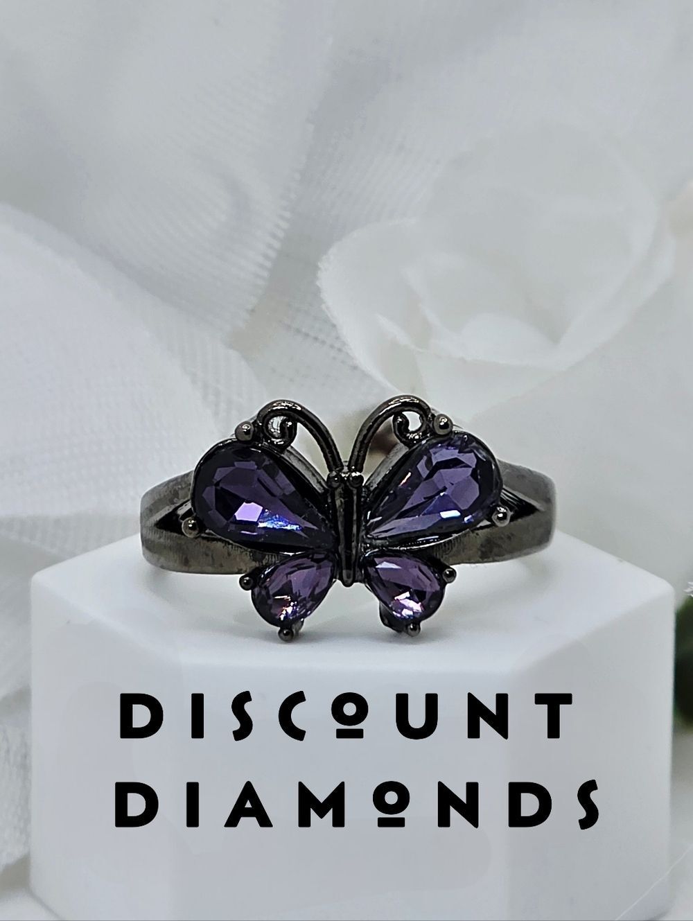 Gothic and Vintage style Black Gold Rainbow Zircon Butterfly Ring